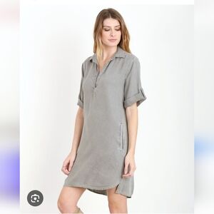 Cloth & Stone 100% Tencel Lyocell gray roll sleeve popover Shirtdress S